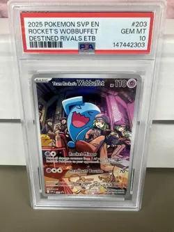 2025 POKEMON SVP EN-SV BLACK STAR PROMO #203 TEAM ROCKET'S WOBBUFFET PSA 10 - Image 1
