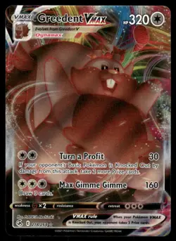 Pokemon Cards Greedent VMAX 218/264 Fusion Strike Holo VMAX Rare NM - Image 1