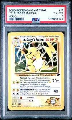 Lt. Surge's Raichu 11/132 PSA 6 WOTC Gym Challenge Vintag Holo Rare Pokemon Card - Image 1