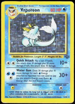 Vaporeon 12/64 Holo Rare Jungle Pokemon Unlimited Holo Heavily Played - Image 1