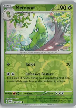 Metapod 011/165 Common 151 Pokemon Reverse Holo Near Mint - Image 1