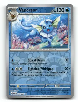 Vaporeon 134/165 Rare 151 Pokemon Reverse Holo NM - Image 1