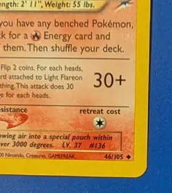 NEO Destiny Light Flareon 46/105 Vintage Pokemon Card Uncommon Original Owner NM - Image 5