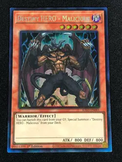 Yugioh Destiny Hero Malicious RA03-EN001 1st Collectors (NM) - Image 1