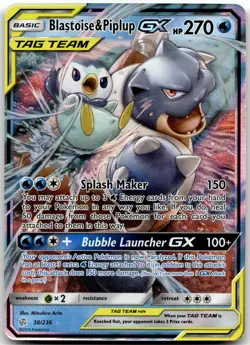Blastoise & Piplup GX 38/236 Holo GX Rare Cosmic Eclipse Pokemon Near Mint - Image 2