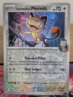 TEAM ROCKET'S MEOWTH 149/182 COMMON DESTINED RIVALS POKEMON REVERSE HOLO NM - Image 1