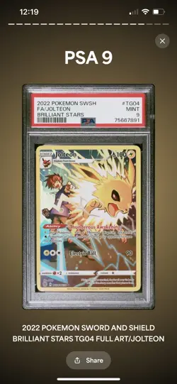 PSA 9 2022 Pokemon Sword and Shield Brilliant Stars TG04 Full Art/Jolteon - Image 1