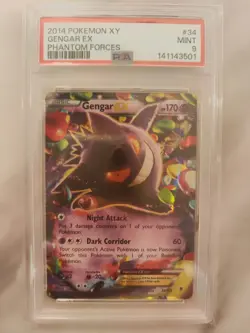 2014 POKEMON XY PHANTOM FORCES #34 GENGAR EX PSA 9 Mint - Image 1