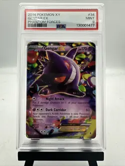 2014 POKEMON XY PHANTOM FORCES #34 GENGAR EX PSA 9 Mint - Image 1