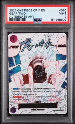 2025 ONE PIECE OP11-A FIST OF DIVINE SPEED #080 GEAR TWO ALTERNATE ART PSA 9 - Image 2