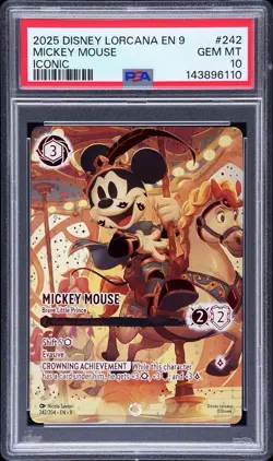 2025 DISNEY LORCANA 9 FABLED ICONIC #242/204 MICKEY MOUSE BRAVE L. PRINCE PSA 10 - Image 1