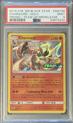 Pokemon PSA 9 Charizard #SM158 Holo 2019 Sun & Moon Team Up Prerelease - Image 1