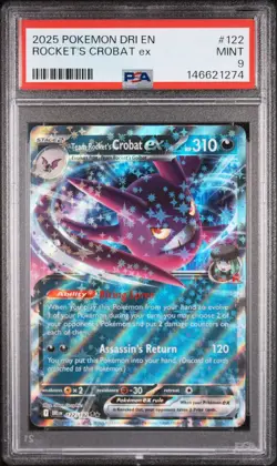 2025 POKEMON DRI EN-DESTINED RIVALS #122 TEAM ROCKET'S CROBAT EX PSA 9 - Image 1