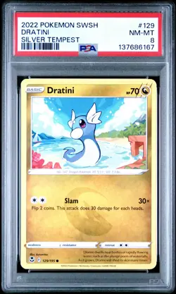 2022 POKEMON SWORD & SHIELD SILVER TEMPEST #129 DRATINI PSA 8 - Image 1