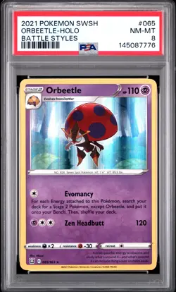 2021 POKEMON SWORD & SHIELD BATTLE STYLES #065 ORBEETLE-HOLO PSA 8 - Image 1