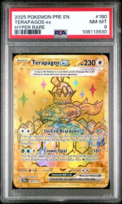 2025 POKEMON PRE EN-PRISMATIC EVOLUTIONS HYPER RARE #180 TERAPAGOS EX PSA 8 - Image 1