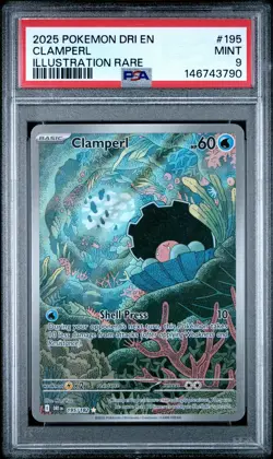 2025 POKEMON DRI EN-DESTINED RIVALS ILLUSTRATION RARE #195 CLAMPERL PSA 9 - Image 1