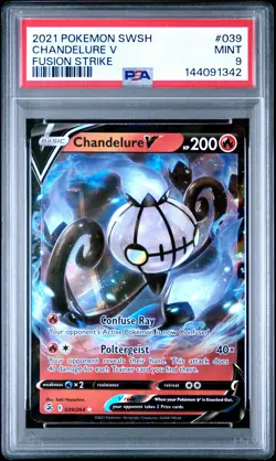 2021 POKEMON SWORD & SHIELD FUSION STRIKE #039 CHANDELURE V PSA 9 - Image 1