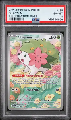 2025 POKEMON DRI EN-DESTINED RIVALS ILLUSTRATION RARE #185 SHAYMIN PSA 8 - Image 1