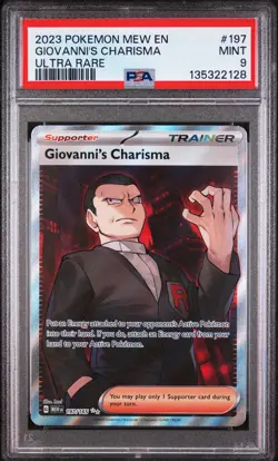2023 POKEMON MEW EN-151 ULTRA RARE #197 GIOVANNI'S CHARISMA PSA 9 - Image 1