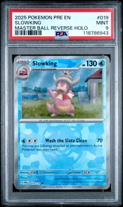 2025 POKEMON PRE EN-PRISMATIC EVOLUTIONS MASTER BALL REVERSE HOLO SLOWKING PSA 9 - Image 1