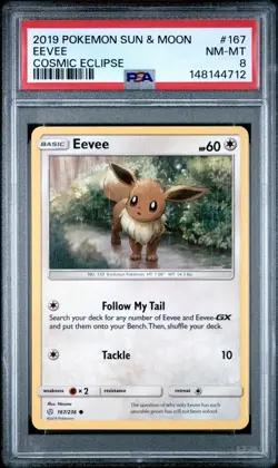 2019 POKEMON SUN & MOON COSMIC ECLIPSE #167 EEVEE PSA 8 - Image 1