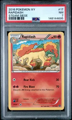 2016 POKEMON XY STEAM SIEGE #17 RAPIDASH PSA 7 - Image 1