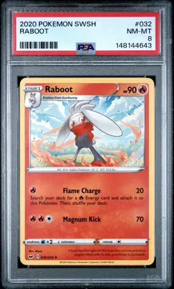 2020 POKEMON SWORD & SHIELD #032 RABOOT PSA 8 - Image 1