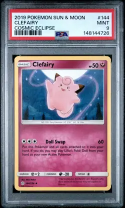 2019 POKEMON SUN & MOON COSMIC ECLIPSE #144 CLEFAIRY PSA 9 - Image 1