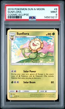 2019 POKEMON SUN & MOON COSMIC ECLIPSE #8 SUNFLORA PSA 9 - Image 1