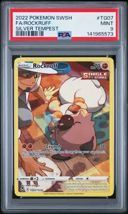 2022 POKEMON SWORD & SHIELD SILVER TEMPEST #TG07 FULL ART/ROCKRUFF PSA 9 - Image 1