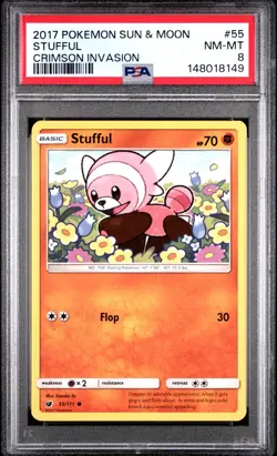 2017 POKEMON SUN & MOON CRIMSON INVASION #55 STUFFUL PSA 8 - Image 1