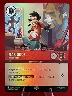 Disney Lorcana Fabled Max Goof Rockin' Teen Epic Foil 214/204 - Image 1