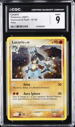2007 POKEMON DIAMOND & PEARL HOLO #6/130 LUCARIO CGC 9 - Image 1