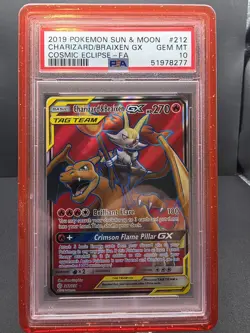 2019 POKEMON SUN & MOON COSMIC ECLIPSE FULL ART/CHARIZARD & BRAIXEN GX PSA 10 - Image 1