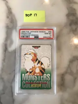 Pokemon GROWLITHE PSA 10 1996 Green Bandai Carddass Vending Japan #58 POP 17 !!! - Image 1