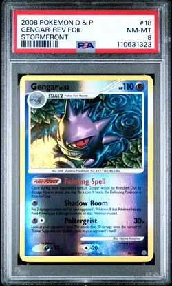 2008 POKEMON DIAMOND & PEARL STORMFRONT #18 GENGAR-REVERSE FOIL PSA 8 - Image 1