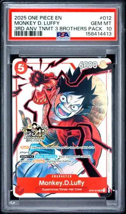 2025 One Piece EN 3rd Anniversary TNMT 3 Brothers Monkey D Luffy #012 PSA 10 GEM - Image 1
