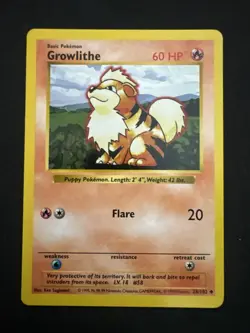 Growlithe 28/102 Uncommon Base Set Shadowless Pokemon LP+ - Image 1