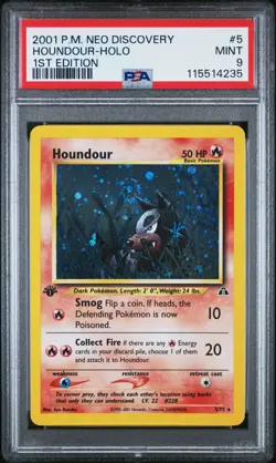 *SWIRL* 2001 Pokemon Neo Discovery Houndour Holo 1st Edition 5 PSA 9 MINT - Image 1