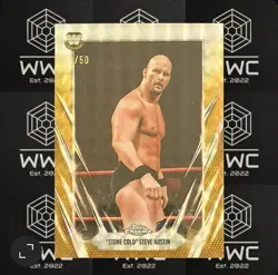 STONE COLD STEVE AUSTIN 2026 TOPPS CHROME WWE GOLD GEOMETRIC #08/50 - Image 1