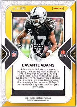 2024 Panini Certified #GT-DAS Davante Adams Gold Team Mirror Pink #/199 - Image 2