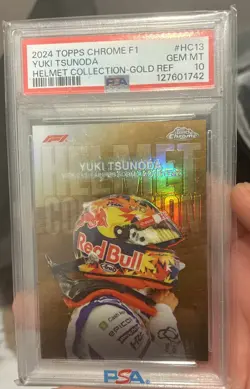 2024 Topps Chrome F1 -Helmet Collection Yuki Tsunoda #HC-13 Gold Refractor 45/50 - Image 1