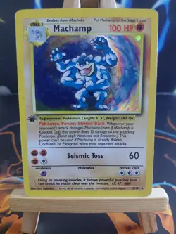 Pokemon TCG Machamp Holo 1st Edition Card Base Set 8/102 MP - Image 1
