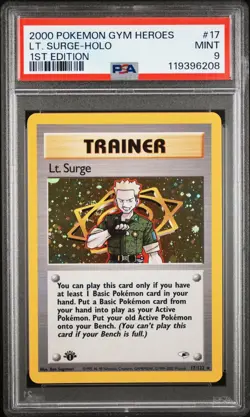 2000 Pokemon Gym Heroes LT. Surge 17/132 1st Edition Holo PSA 9 - Image 1