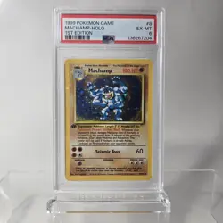 PSA 6 1ST EDITION MACHAMP HOLO BASE SET 1999 #8 VINTAGE POKEMON - Image 1