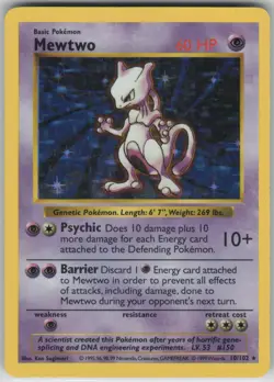 ✰ MEWTWO 10/102 1ST EDITION HOLO HOLO RARE BASE SET SHADOWLESS POKEMON ✰ LP - Image 2
