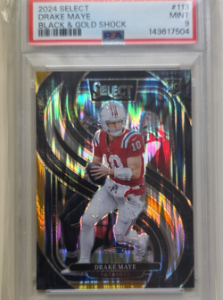 Panini 2024 Select Drake Maye Black & Gold Shock Rookie #113 PSA 9 Patriots - Image 1