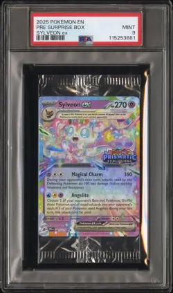 2025 POKEMON PROMO PACK PRISMATIC EVOLUTION SURPRISE BOX-SYLVEON EX CELLO PSA 9 - Image 1