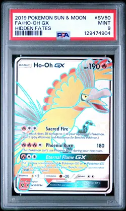 2019 POKEMON SUN & MOON HIDDEN FATES #SV50 FULL ART/HO-OH GX PSA 9 - Image 1